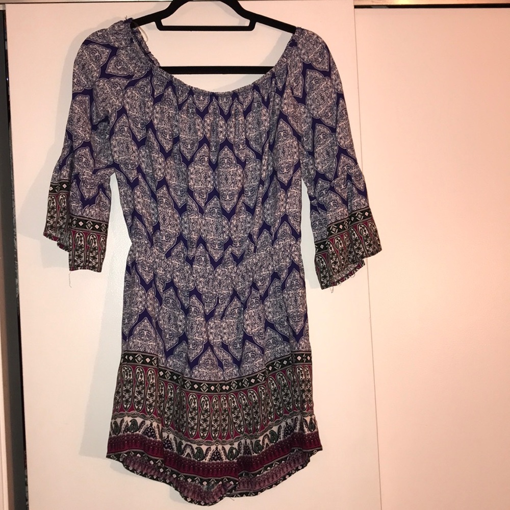 Off-the-shoulder patterned romper